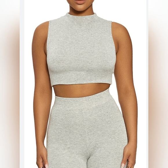 Naked Wardrobe NEW Heathered Grey Mock Neck Sleeveless Stretchy Cropped Top 2X - Picture 1 of 5
